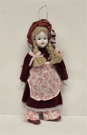 Vintage Porcelain and Yarn Dutch Girl Doll Red Dress