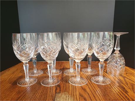 Set of 8 Signed Galloway Crystal Wine Glasses