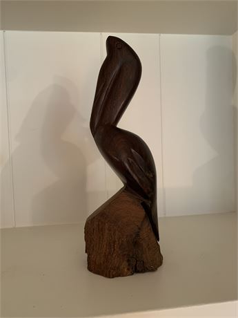 Pelican Bird Wood Carving Sculpture