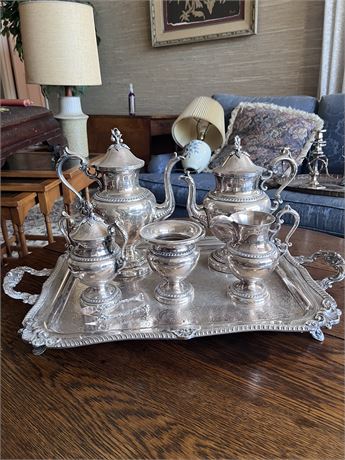 Theodore B. Starr Silver on Copper 6 Piece Set with Tray Tea Service Set