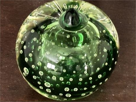 Murano Glass Green Suspended Bubbles Paperweight