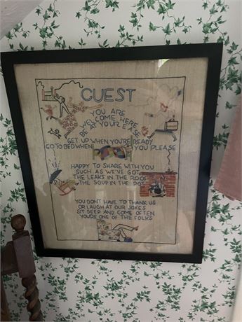 VIntage "Guest" Embroidered Wall Hanging