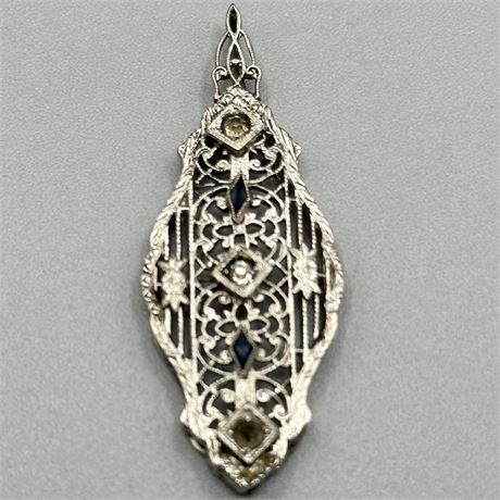 Art Deco Filigree Platinum Diamond & Saphire Pendant