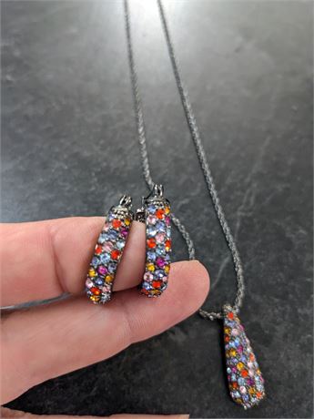 Colorful Crystal Stones Necklace with Earrings