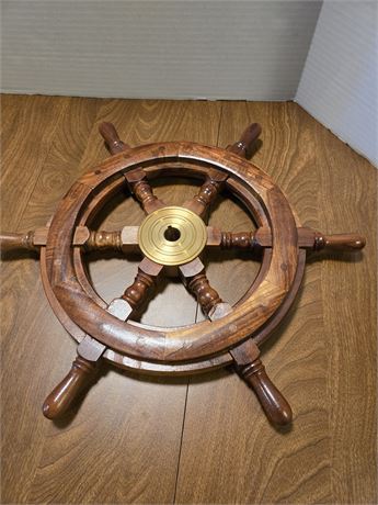 Vintage Wood & Brass Ships Wheel