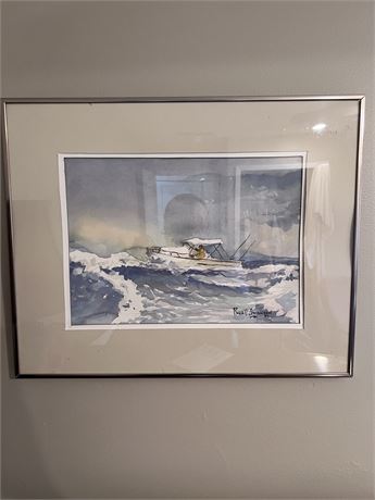 Vintage Framed Russel Swanson Sea Storm Watercolor