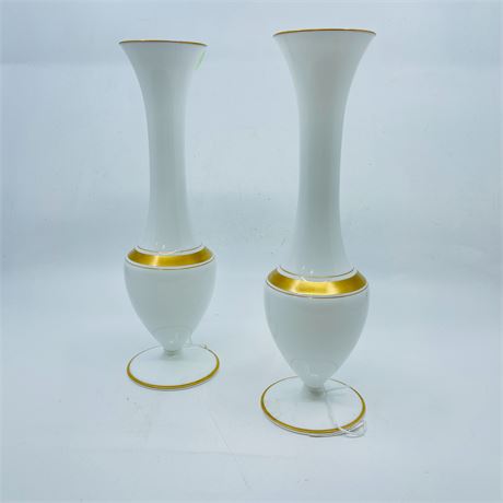 Tiffin Porcelain Opal Mantle Vase Pair June 1943 Production