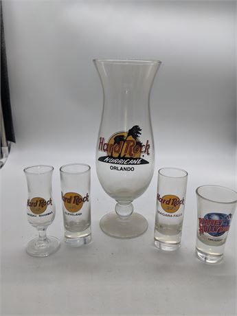 Hard Rock Cafe Glass & Tall Shot Glasses