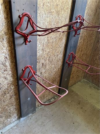 Red Steel Saddle Holder Mounted to wall Lot of 2