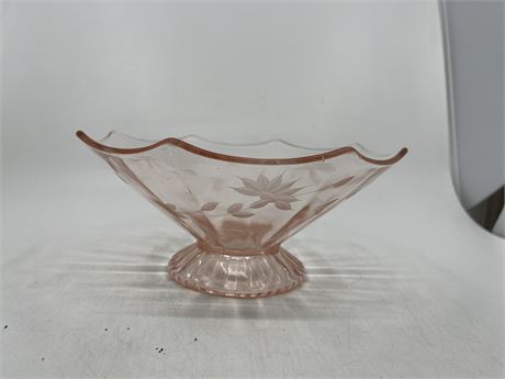 Pink Depressoon Glass Etched Dish