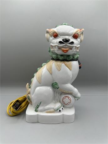 Vintage White Ceramic Foo Dog Lamp Statue