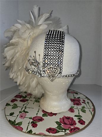 Spectacular Hat Adorned w/ Rhinestones & Feathers