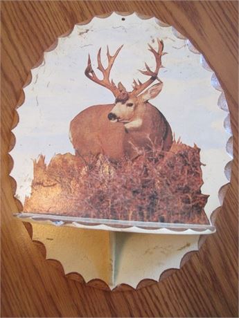 Vintage MCM Original Painted Deer Wildlife Wood 12" Picture Shelf