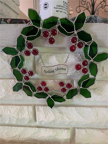 Stained Glass Wreath-Holly