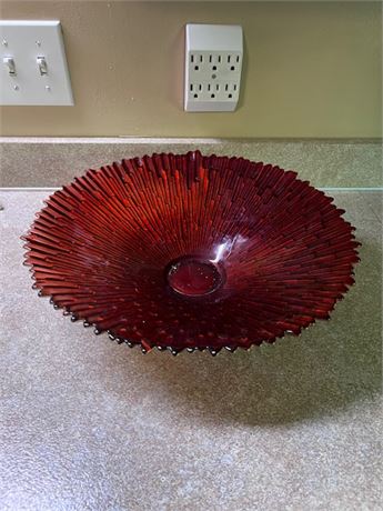 Mid-Century Modern Pavel Panek Ruby Red Starburst Glass Bowl