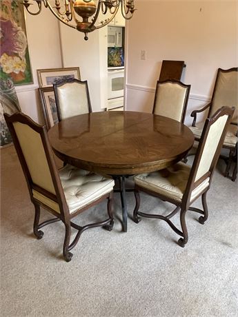 Contemporary Oak and Iron Dining Table and 6 Chairs