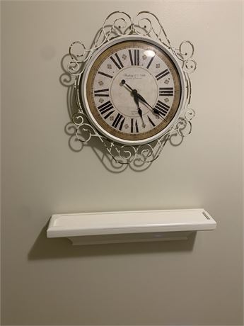Sterling & Noble Wall Clock and Wood Shelf