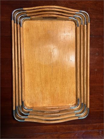 vintage Midcentury Japanese oak & metal nesting serving tray set?