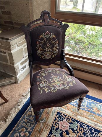 Antique Needlepoint Eastlake Chair