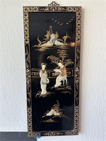 Vintage Asian Black Lacquer Wall Panel 2 of 2