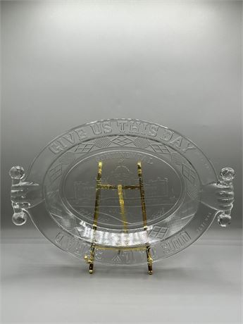 Vintage Glass Serving Platter " Give Us This Day Our Daily Bread"