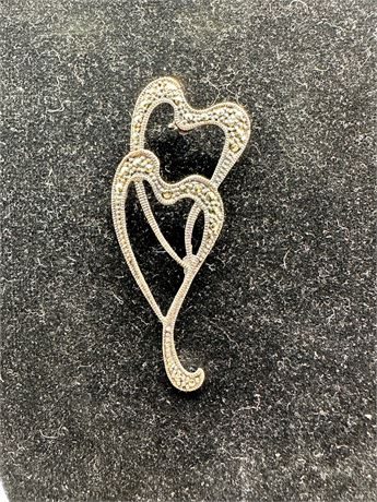 Sterling 925 Double Heart Brooch Pin
