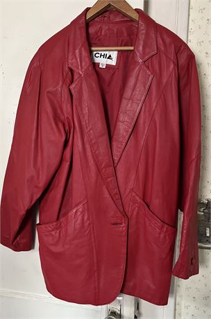 Woman's Chia Red Leather  Coat Size M