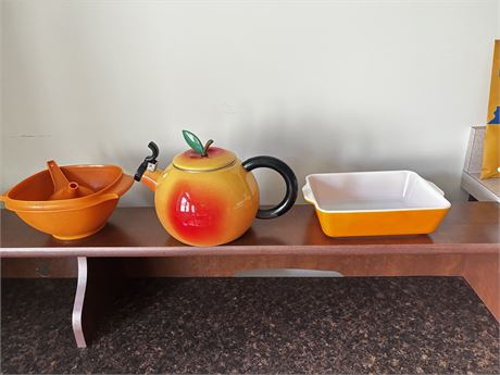 Orange Kitchen Lot Vintage Pyrex Tupperware Kammenstein Teapot