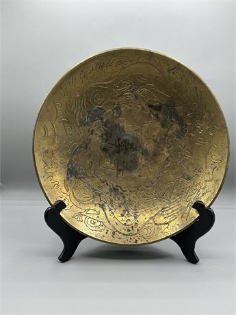 Antique Brass Chinese Etched Plate