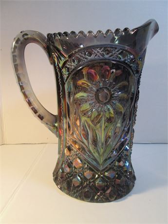 Vintage Rare Ohio Imperial Smoked Iridescent Mayflower Glass Large Pitcher
