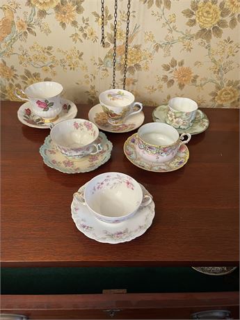 Grouping of Antique Bone China Cups and Saucers