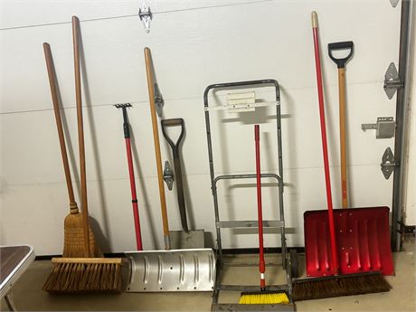 Large Garage Cleanout Moving Dolly  Tools Shovels Brooms