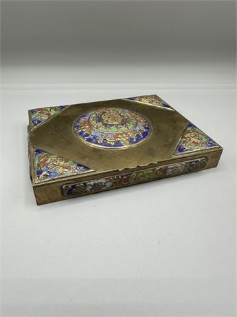 Antique Chinese Hinged Enameled Brass Box