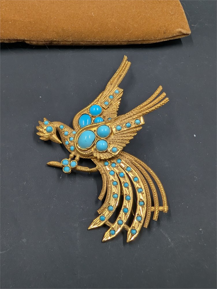 3 Core Pin Great Finds Online Auctions - 18K Yellow Gold (750) Turquoise Bird ...