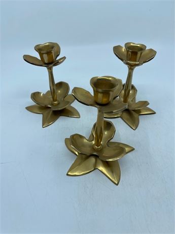 Brass Lotus Flower Candlesticks