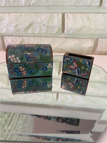 Chinese Cloisonne Trunk and Cigarette Case