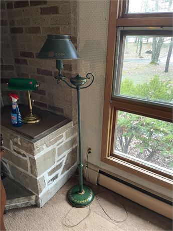 Vintage Hunter Green Toleware Floor Lamp