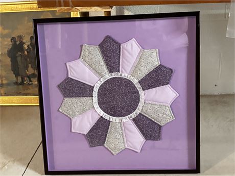 Beautifully Framed Patchwork Quilt  Flower Ready For Hanging