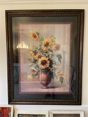 Large Framed Still Life of Sunflowers by Welby