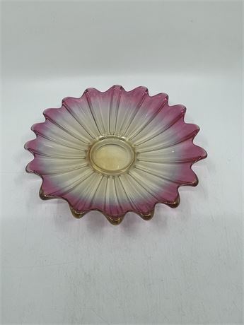 Scalloped Edge Pink Variegated Glass Serving Dish