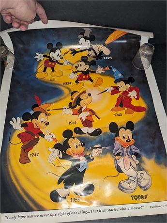Vintage 1986 Disney Mickey Mouse Thru the Years Poster