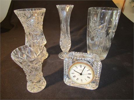 Crystal Bud Vase, Desk Clock, and More