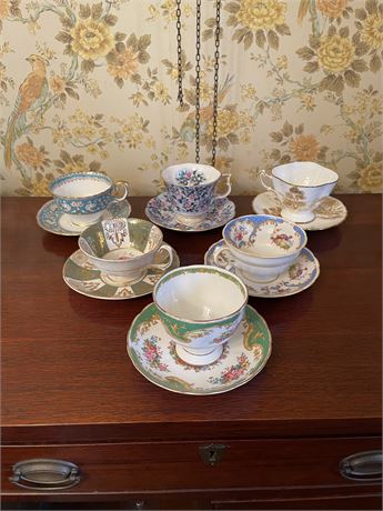 Grouping of Antique Bone China Cups and Saucers