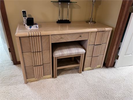 Great Finds Online Auctions - Bassett Blonde Wood Vanity with Bench