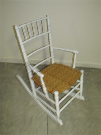 White Painted Bamboo Rocking Chair With Rush Seat