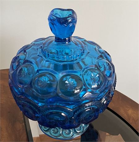 Vintage L.E. Smith Turquoise Blue Moon Candy Dish