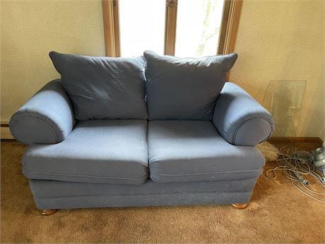 Contemporary Blue Rolled Arm Loveseat