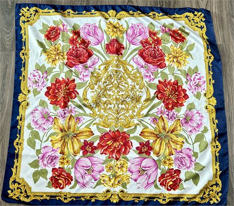 Italy Berkshire Scarf Bold Bright Colorful Gold And Floral Design