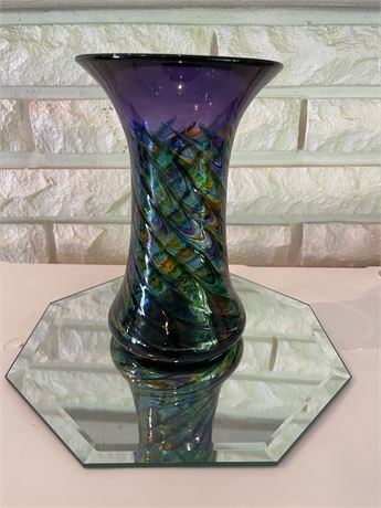 Optic Rib Cooling Tower Art Glass Vase Signed 2021