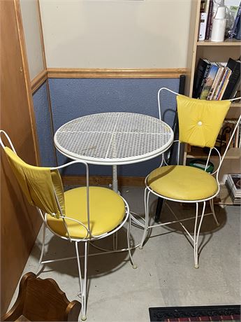 White Bistro Table & Yellow Chairs